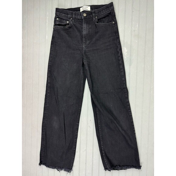 Reformation Size 25 Womens Jeans Black Emma High Rise Wide Leg Raw Hem Stretch